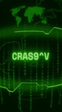 Eski yeşil Dikey Retro CRT ekranı rasgele arıza ve Haking biçiminde görünen metni gösterir