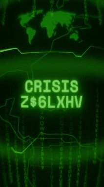 Eski yeşil Dikey Retro CRT ekranı, rastgele arıza ve Haking biçiminde görünen metin CRISIS eklentisini gösterir