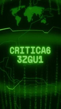 Eski yeşil dikey Retro CRT ekranı rastgele hata ve Haking biçimi içinde görünen CRITICAL ERROR metnini gösterir