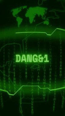 Eski yeşil dikey Retro CRT ekranı rastgele hata ve Haking biçimi içinde görünen metin DANGER 'ı gösterir