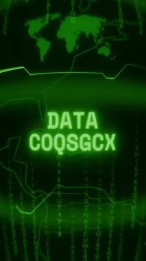 Eski yeşil dikey Retro CRT ekranı DATA CORRUPT metnini rastgele hata ve Haking biçiminde gösterir