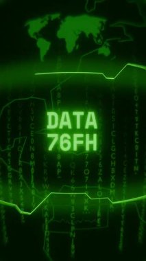 Eski yeşil Dikey Retro CRT ekranı DATA beslemesini rastgele hata ve Haking biçiminde gösterir