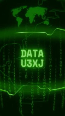 Eski yeşil dikey Retro CRT ekranı DATA sızıntısını rastgele hata ve Haking biçiminde gösterir