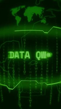 Eski yeşil dikey Retro CRT ekranı DATA Günlük kaydını rastgele hata ve Haking biçiminde gösterir