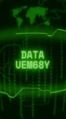 Eski yeşil Dikey Retro CRT ekranı, rastgele hata ve Haking biçiminde görünen metin DATA Güvenliğini gösterir