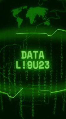 Eski yeşil dikey Retro CRT ekranı DATA STREAM metnini rastgele hata ve Haking biçiminde gösterir