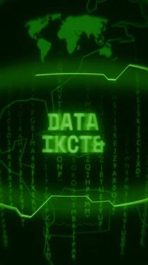 Eski yeşil dikey Retro CRT ekranı DATA theFT metnini rastgele hata ve Haking biçiminde gösterir