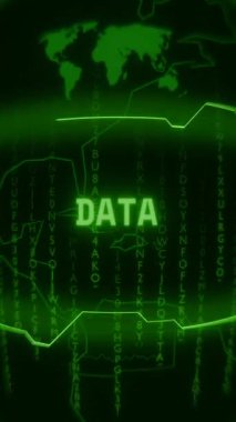 Eski yeşil Dikey Retro CRT ekranı rastgele hata ve Haking biçimi içinde görünen DATA metnini gösterir