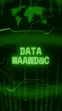 Eski yeşil Dikey Retro CRT ekranı DATA Uyarı metnini rastgele hata ve Haking biçiminde gösterir