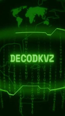 Eski yeşil Dikey Retro CRT ekranı rastgele hata ve Haking biçimi içinde görünen metin DECODING 'i gösterir