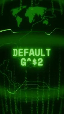 Eski yeşil Dikey Retro CRT ekranı, rastgele hata ve Haking biçiminde görünen DEFULT yükünü gösterir