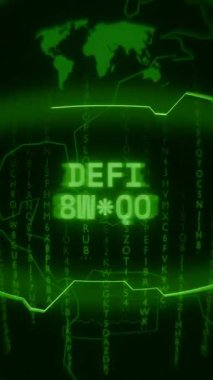 Eski yeşil Dikey Retro CRT ekranı DEFI ALERT metnini rastgele hata ve Haking biçiminde gösterir