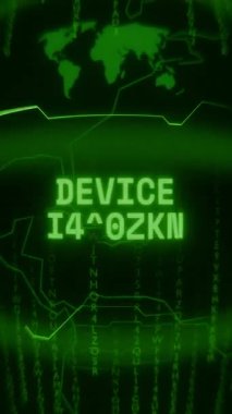 Eski yeşil dikey Retro CRT ekranı DEVICE EnABLED metnini gösteriyor Rastgele hata ve Haking biçimi