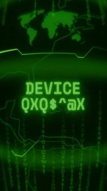 Eski yeşil Dikey Retro CRT ekranı DEVICE Hatası 'nı rastgele hata ve Haking biçiminde gösterir