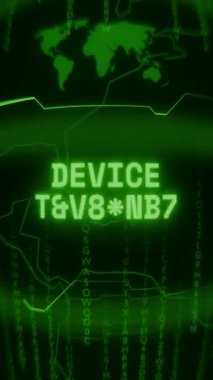 Eski yeşil Dikey Retro CRT ekranı DEVICE POSITION metnini rastgele hata ve Haking biçiminde gösterir