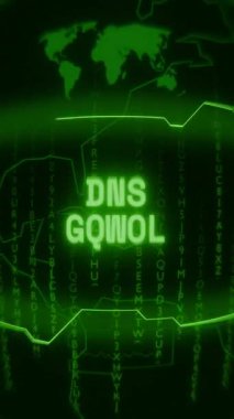 Eski yeşil dikey Retro CRT ekranı DNS CHECK metnini rastgele hata ve Haking biçiminde gösterir