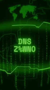 Eski yeşil dikey Retro CRT ekranı DNS ERROR metnini rastgele hata ve Haking biçiminde gösterir