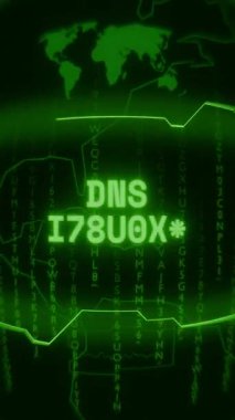 Eski yeşil Dikey Retro CRT ekranı DNS Hatası 'nı rastgele hata ve Haking biçiminde gösterir