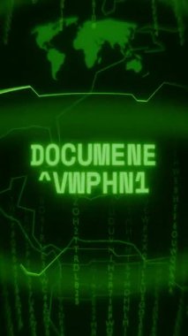 Eski yeşil dikey Retro CRT ekranı DOCUMENT KAYIP metnini rastgele hata ve Haking biçiminde gösterir