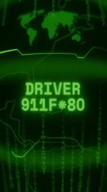 Eski yeşil Dikey Retro CRT ekranı, metni gösteren Sürücü Arızası rastgele hata ve Haking biçimi