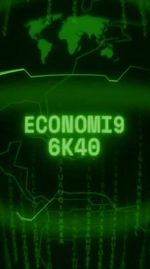 Eski yeşil Dikey Retro CRT ekranı ECONOMIC NEWS metnini rastgele hata ve Haking biçiminde gösterir