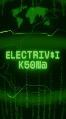 Eski yeşil dikey Retro CRT ekranı ELECTRICAL Hatasını gösteren metin rastgele hata ve Haking biçimi