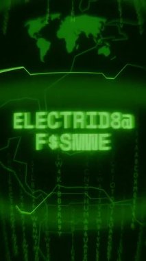 Eski yeşil dikey Retro CRT ekranı ELECTRİK HAZARD metnini rastgele hata ve Haking biçiminde gösterir