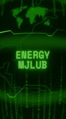 Eski yeşil dikey Retro CRT ekranı ENERGY SPIKE metnini rastgele hata ve Haking biçiminde gösterir