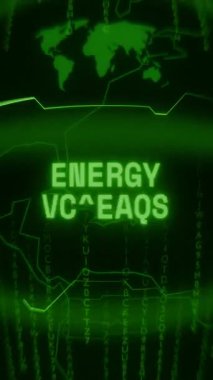 Eski yeşil dikey Retro CRT ekranı ENERGY UYARI metnini gösteriyor Rastgele hata ve Haking biçimi