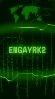 Eski yeşil Dikey Retro CRT ekranı rastgele hata ve Haking biçimi içinde görünen metni gösterir