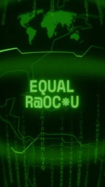 Eski yeşil dikey Retro CRT ekranı, rasgele hata ve Haking tarzında görünen metin eşitliğini gösterir