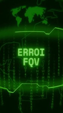 Eski yeşil dikey Retro CRT ekranı Haking biçimi ve rasgele arızalarda görünen ERROR 404 metnini gösterir