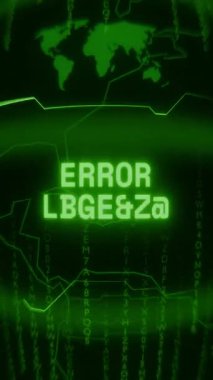 Eski yeşil dikey Retro CRT ekranı, rastgele hata ve Haking biçiminde görünen ERROR kaydını gösterir