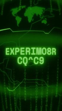 Eski yeşil dikey Retro CRT ekranı, rastgele hata ve Haking biçiminde görünen metin deneylerini gösterir