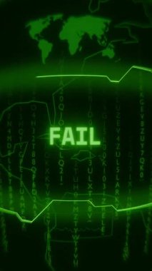 Eski yeşil Dikey Retro CRT ekranı rastgele hata ve Haking biçiminde görünen metni gösterir