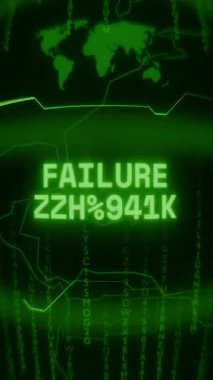 Eski yeşil Dikey Retro CRT ekranı, rastgele hata ve Haking biçiminde görünen metni gösterir