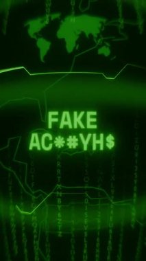 Eski yeşil Dikey Retro CRT ekranı, rastgele hata ve Haking biçiminde görünen FAKE Hesabını gösterir