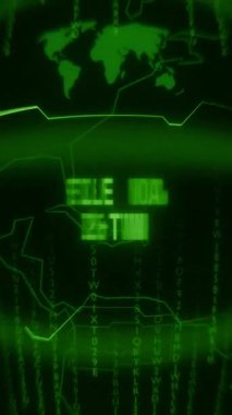 Eski yeşil dikey Retro CRT ekranı FILE bulunamadı metnini rastgele hata ve Haking biçiminde gösterir