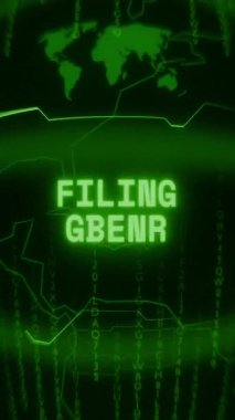 Eski yeşil dikey Retro CRT ekranı rastgele hata ve Haking biçimi içinde görünen metin FILING ERROR 'u gösterir