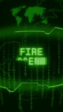 Eski yeşil Dikey Retro CRT ekranı rastgele hata ve Haking biçimi içinde görünen Ateş ALERT metnini gösterir