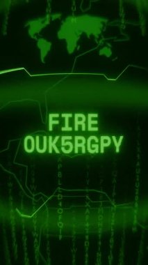 Eski yeşil dikey Retro CRT ekranı, Rastgele arıza ve Haking biçimi ile ortaya çıkan Ateş OutTBREAK metnini gösteriyor