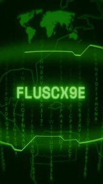 Eski yeşil Dikey Retro CRT ekranı, rastgele hata ve Haking biçiminde görünen FLUSHING metnini gösterir