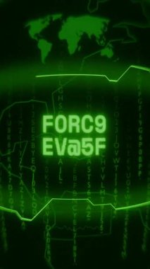 Eski yeşil Dikey Retro CRT ekranı, rastgele hata ve Haking biçiminde metin kuvvet bloğunu gösterir