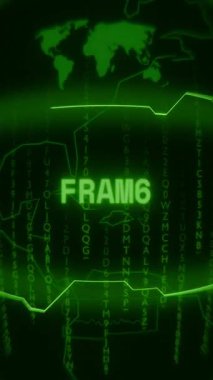 Eski yeşil Dikey Retro CRT ekranı, rastgele hata ve Haking biçiminde görünen metin FRAME 'i gösterir