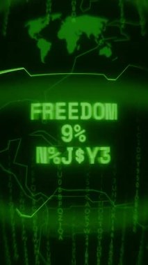 Eski yeşil dikey Retro CRT ekranı, konuşma metninin rastgele arızalanması ve Haking biçiminde görüntülenmesini gösterir