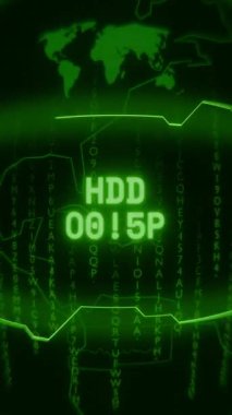 Eski yeşil Dikey Retro CRT ekranı HDD HDD ERROR metnini rastgele hata ve Haking biçiminde gösterir