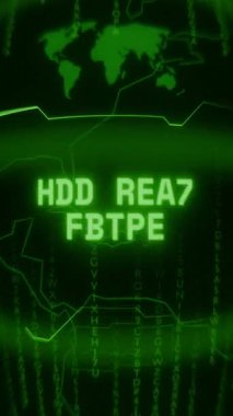 Eski yeşil dikey Retro CRT ekranı HDD Okuma HROR rastgele hata ve Haking biçimi görünümlü metni gösterir