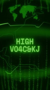 Eski yeşil dikey Retro CRT ekranı, rastgele hata ve Haking biçimi ile ortaya çıkan HIGH VOLTAGE yazısını gösterir