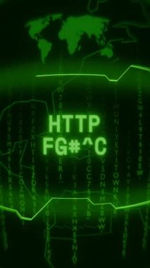 Eski yeşil dikey Retro CRT ekranı HTTP ERROR metnini rastgele hata ve Haking biçiminde gösterir