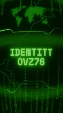 Eski yeşil Dikey Retro CRT ekranı, rastgele hata ve Haking biçiminde görünen metin kimliğini gösterir